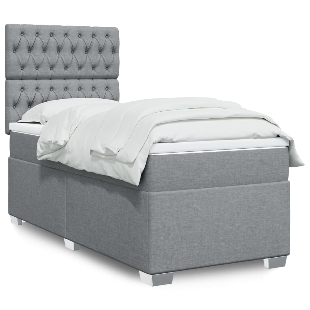 Κρεβάτι Boxspring με Στρώμα Ανοιχτό Γκρι 90x190 εκ. Υφασμάτινο - Pakobazaar
