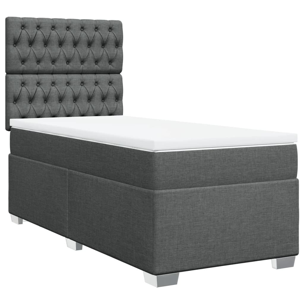 Κρεβάτι Boxspring με Στρώμα Σκούρο Γκρι 90x190 εκ. Υφασμάτινο - Pakobazaar