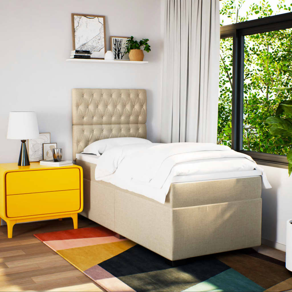 Κρεβάτι Boxspring με Στρώμα Κρεμ 90x190 εκ.Υφασμάτινο - Pakobazaar