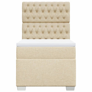 Κρεβάτι Boxspring με Στρώμα Κρεμ 90x190 εκ.Υφασμάτινο - Pakobazaar
