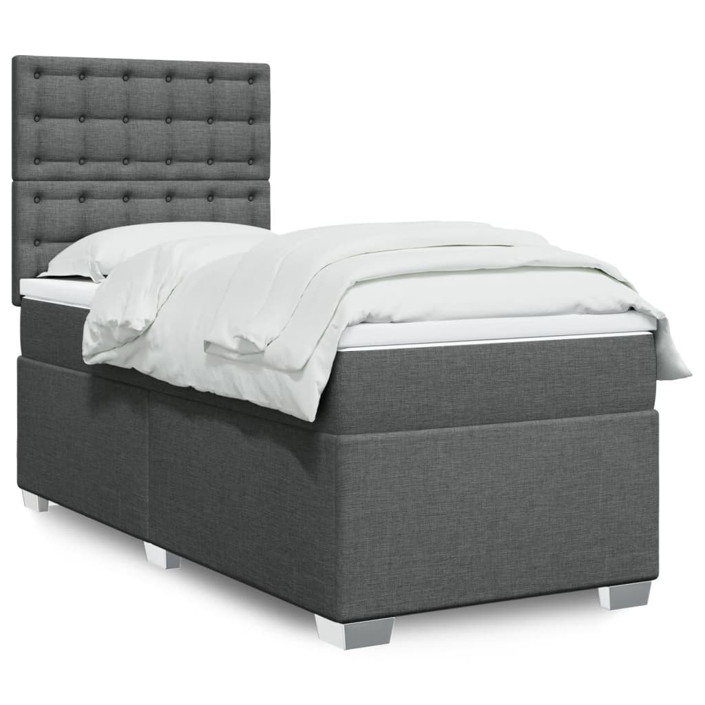 Κρεβάτι Boxspring με Στρώμα Σκούρο Γκρι 90x190 εκ. Υφασμάτινο - Pakobazaar