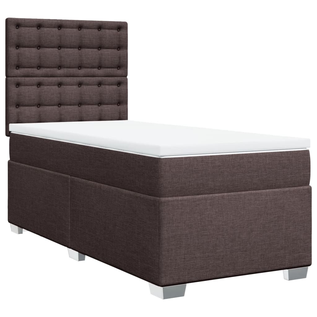 Κρεβάτι Boxspring με Στρώμα Σκούρο Καφέ 90x190 εκ. Υφασμάτινο