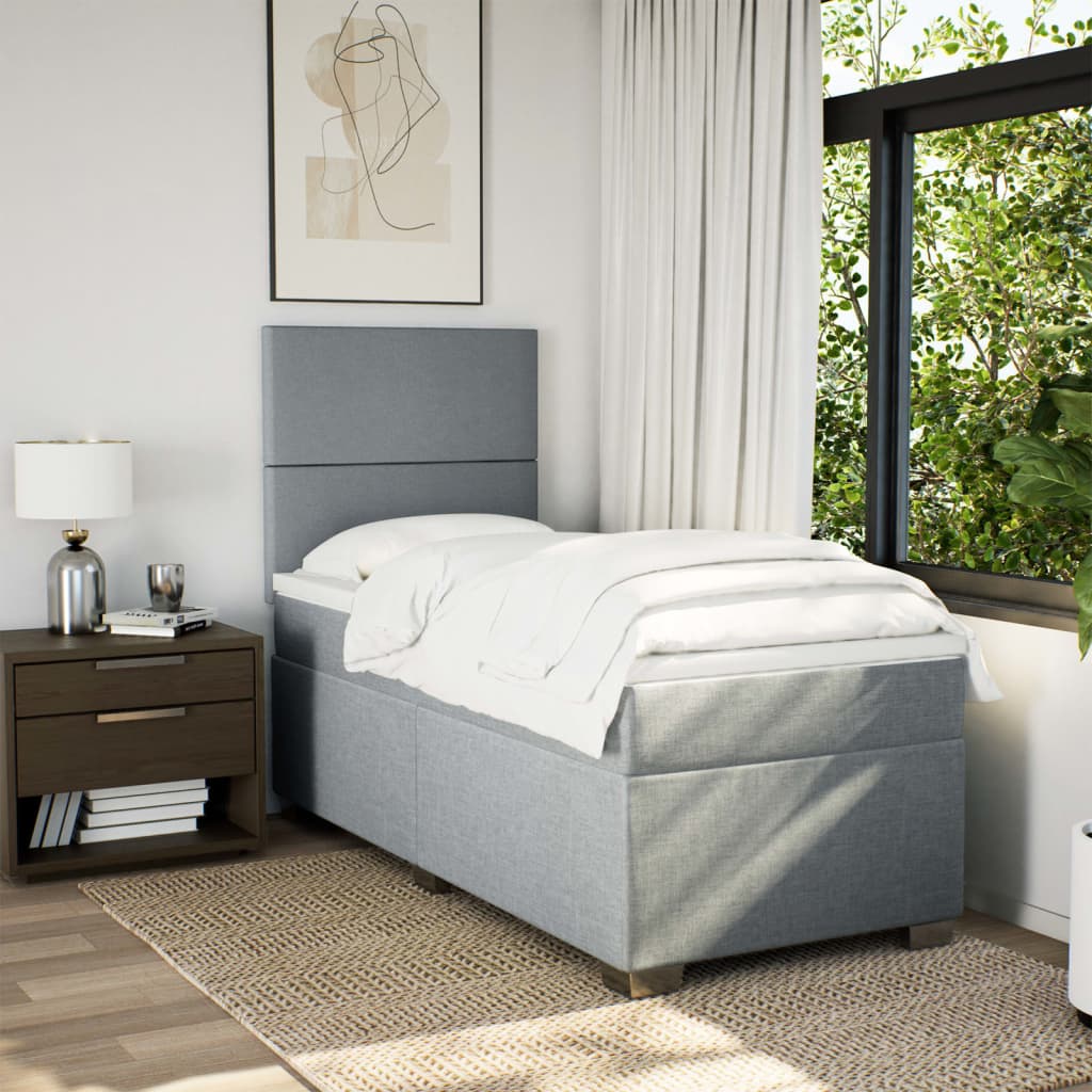 Κρεβάτι Boxspring με Στρώμα Ανοιχτό Γκρι 90x200 εκ. Υφασμάτινο - Pakobazaar