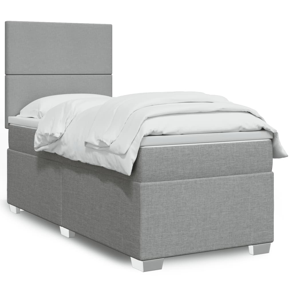 Κρεβάτι Boxspring με Στρώμα Ανοιχτό Γκρι 90x200 εκ. Υφασμάτινο - Pakobazaar