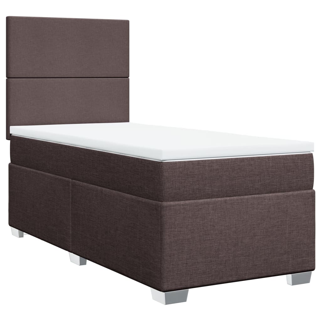 Κρεβάτι Boxspring με Στρώμα Σκούρο Καφέ 90x200 εκ. Υφασμάτινο