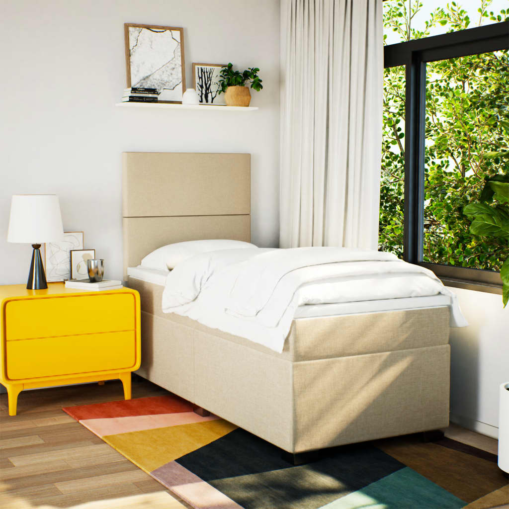 Κρεβάτι Boxspring με Στρώμα Κρεμ 90x200 εκ.Υφασμάτινο