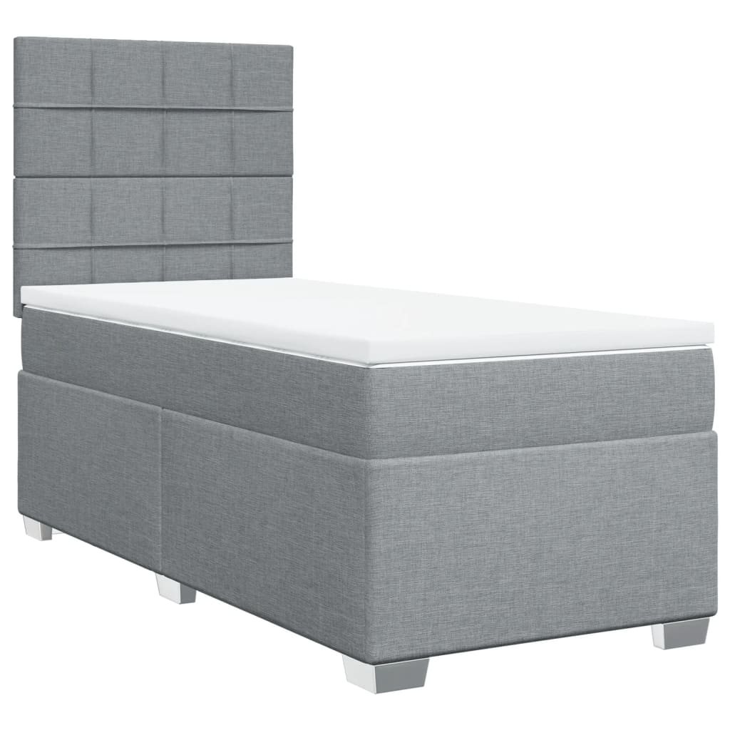 Κρεβάτι Boxspring με Στρώμα Ανοιχτό Γκρι 90x200 εκ. Υφασμάτινο - Pakobazaar