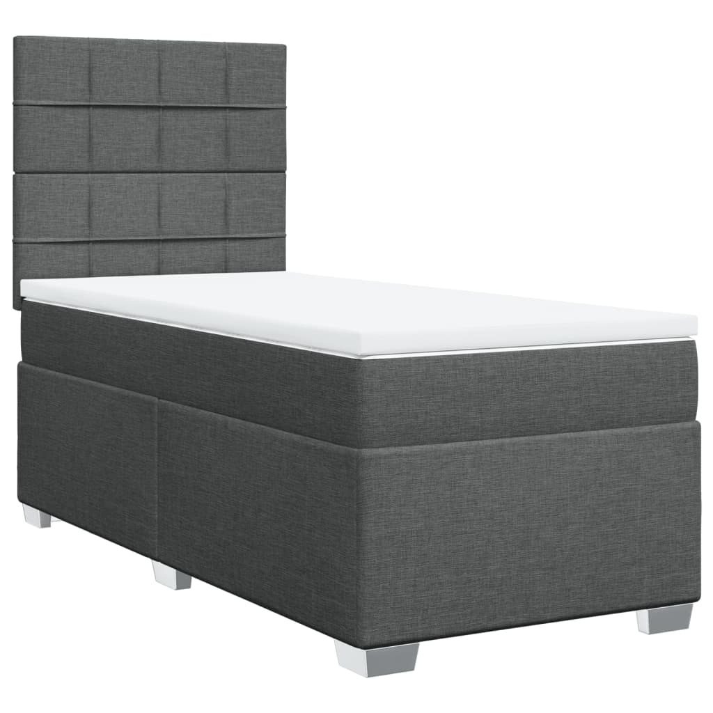 Κρεβάτι Boxspring με Στρώμα Σκούρο Γκρι 90x200 εκ. Υφασμάτινο - Pakobazaar
