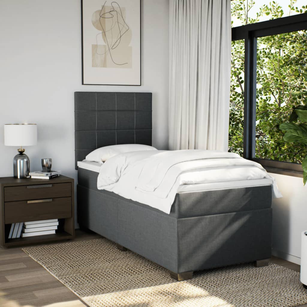 Κρεβάτι Boxspring με Στρώμα Σκούρο Γκρι 90x200 εκ. Υφασμάτινο - Pakobazaar