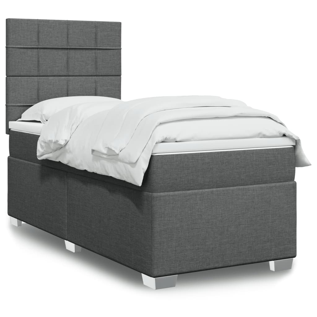 Κρεβάτι Boxspring με Στρώμα Σκούρο Γκρι 90x200 εκ. Υφασμάτινο - Pakobazaar
