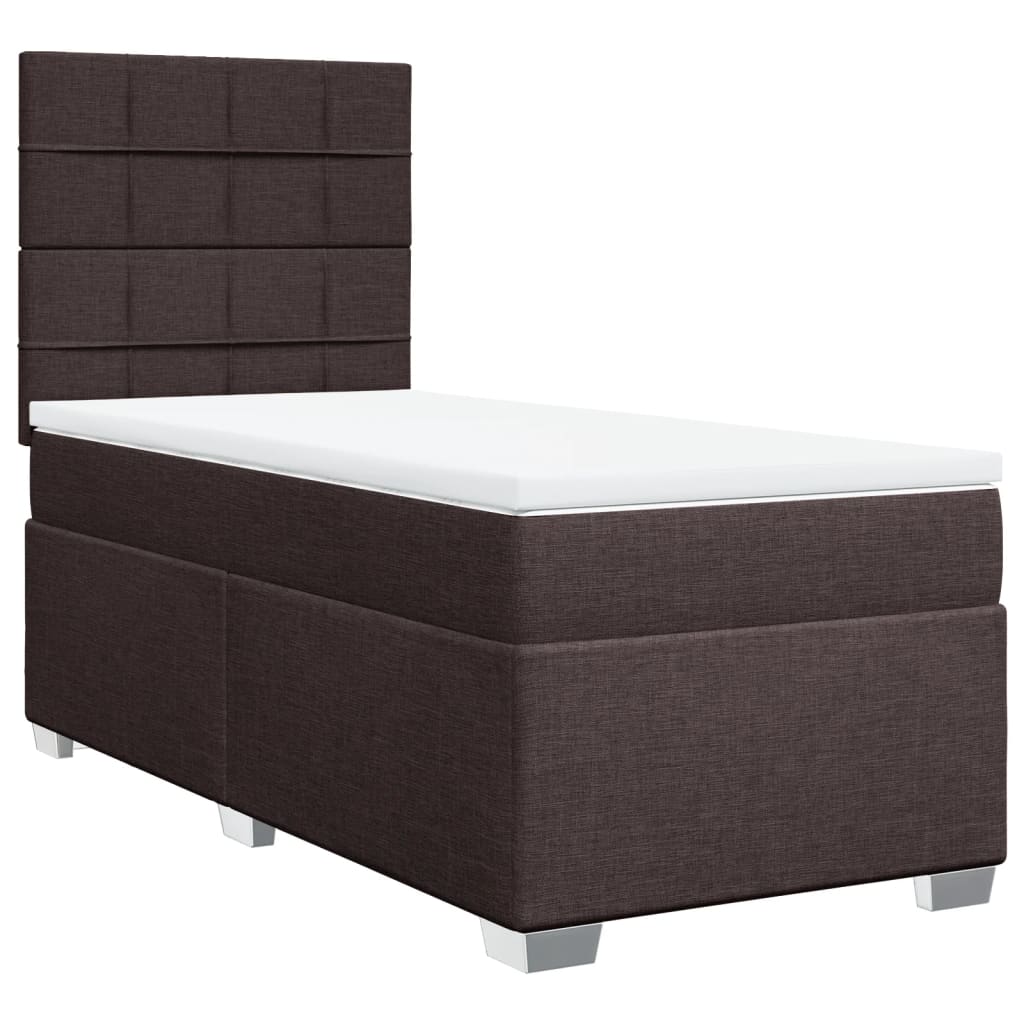 Κρεβάτι Boxspring με Στρώμα Σκούρο Καφέ 90x200 εκ. Υφασμάτινο - Pakobazaar