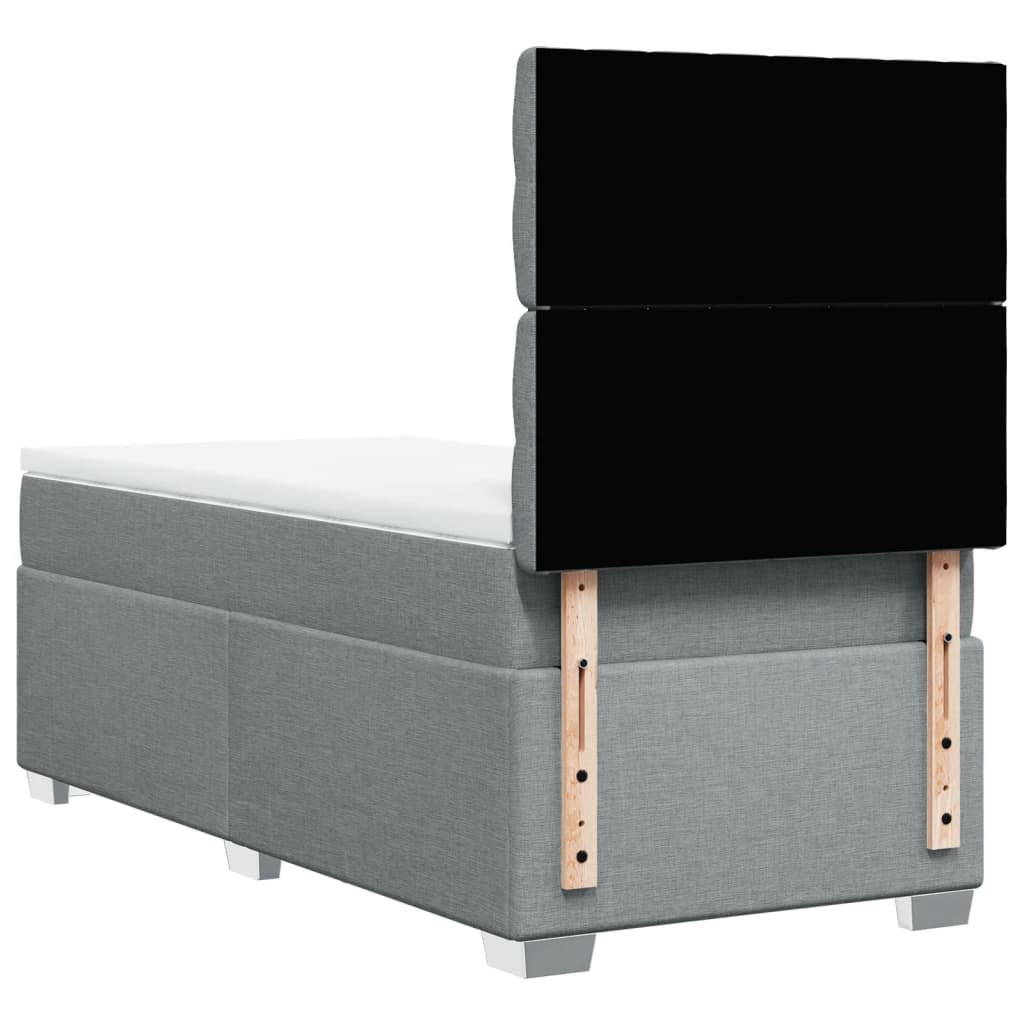 Κρεβάτι Boxspring με Στρώμα Ανοιχτό Γκρι 90x200 εκ. Υφασμάτινο - Pakobazaar