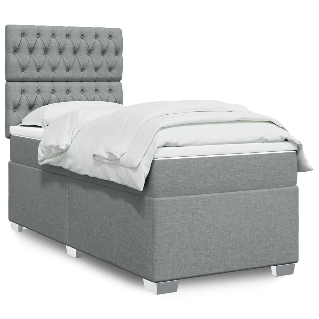 Κρεβάτι Boxspring με Στρώμα Ανοιχτό Γκρι 90x200 εκ. Υφασμάτινο - Pakobazaar