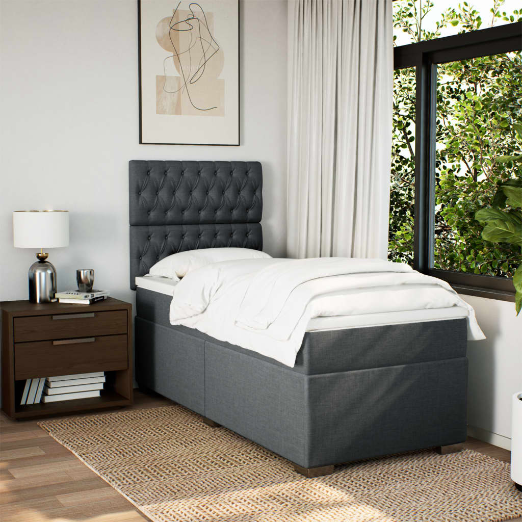 Κρεβάτι Boxspring με Στρώμα Σκούρο Γκρι 90x200 εκ. Υφασμάτινο - Pakobazaar