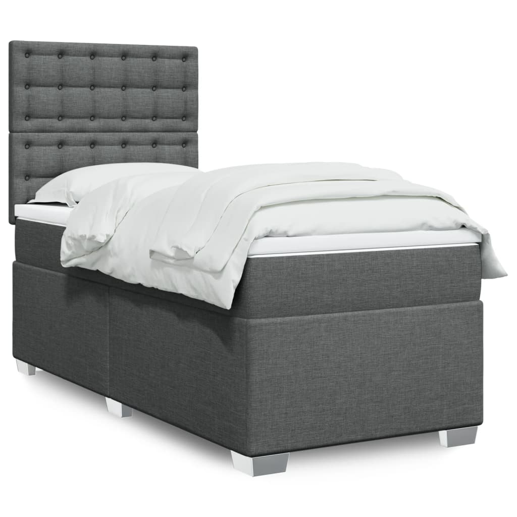Κρεβάτι Boxspring με Στρώμα Σκούρο Γκρι 90x200 εκ. Υφασμάτινο - Pakobazaar