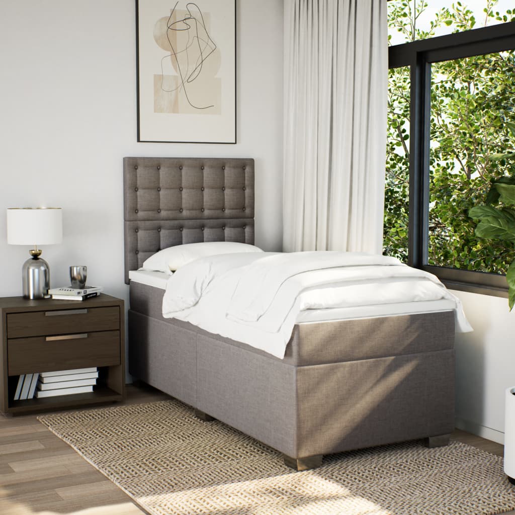 Κρεβάτι Boxspring με Στρώμα Taupe 90x200 εκ. Υφασμάτινο