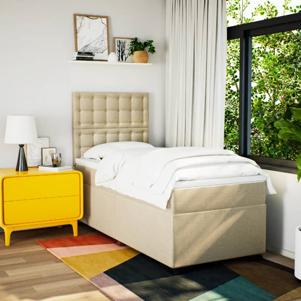 Κρεβάτι Boxspring με Στρώμα Κρεμ 90x200 εκ.Υφασμάτινο