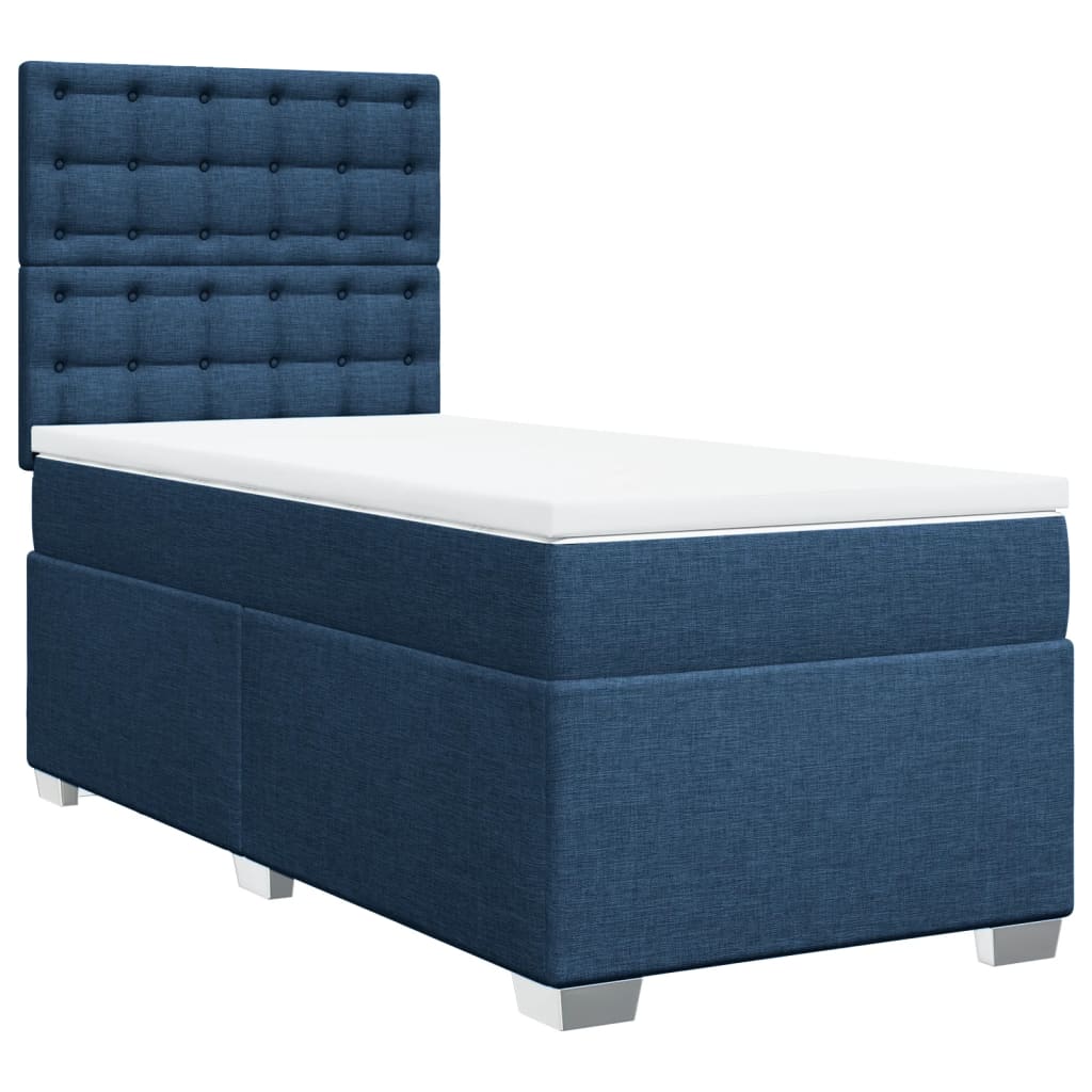 Κρεβάτι Boxspring με Στρώμα Μπλε 90x200 εκ.Υφασμάτινο