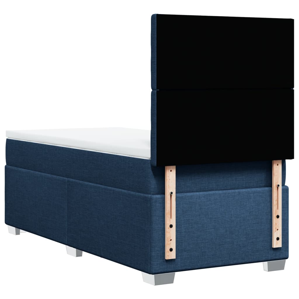 Κρεβάτι Boxspring με Στρώμα Μπλε 90x200 εκ.Υφασμάτινο