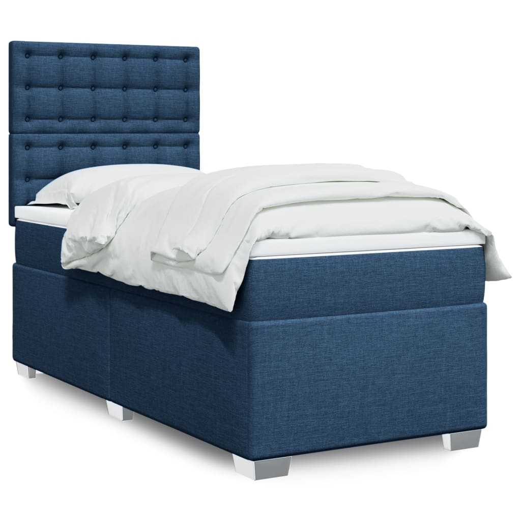 Κρεβάτι Boxspring με Στρώμα Μπλε 90x200 εκ.Υφασμάτινο