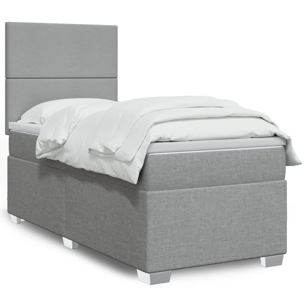 Κρεβάτι Boxspring με Στρώμα Ανοιχτό Γκρι 100x200 εκ. Υφασμάτινο