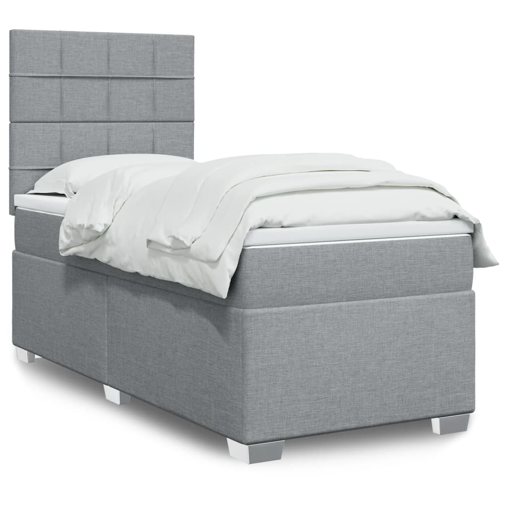 Κρεβάτι Boxspring με Στρώμα Ανοιχτό Γκρι 100x200 εκ. Υφασμάτινο