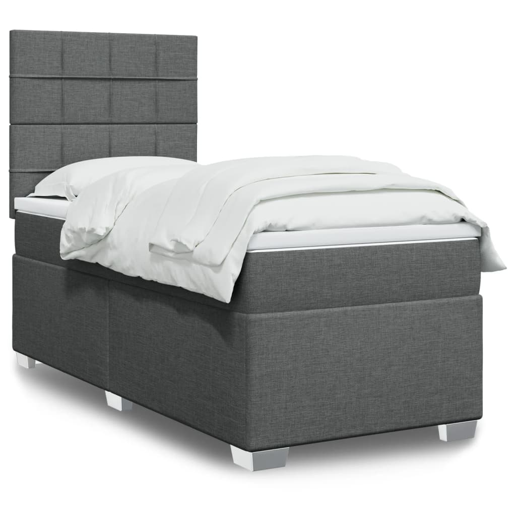 Κρεβάτι Boxspring με Στρώμα Σκούρο Γκρι 100x200 εκ. Υφασμάτινο
