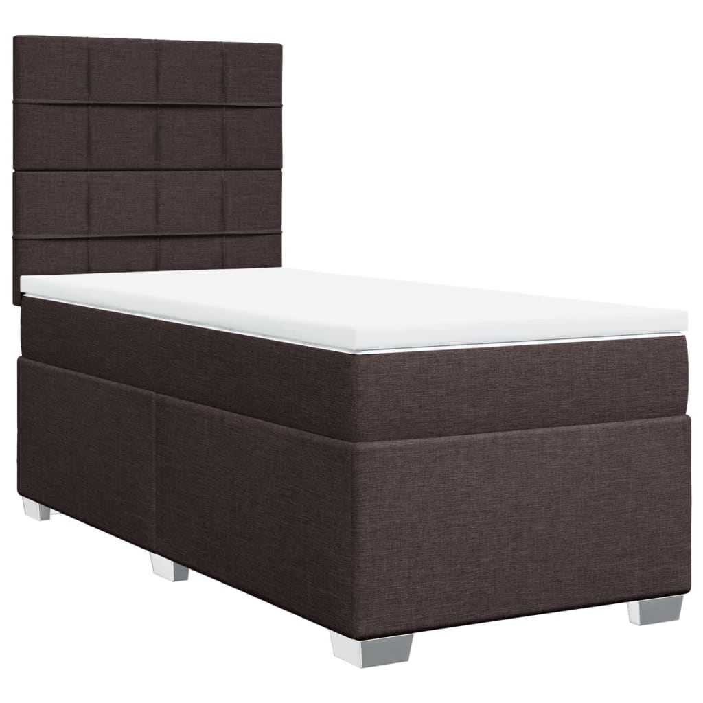 Κρεβάτι Boxspring με Στρώμα Σκούρο Καφέ 100x200 εκ. Υφασμάτινο