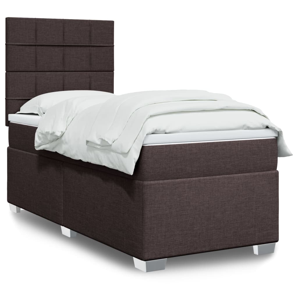 Κρεβάτι Boxspring με Στρώμα Σκούρο Καφέ 100x200 εκ. Υφασμάτινο