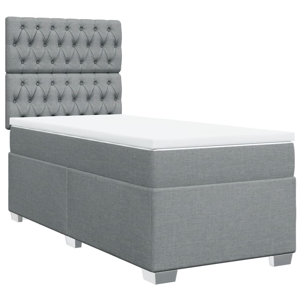 Κρεβάτι Boxspring με Στρώμα Ανοιχτό Γκρι 100x200 εκ. Υφασμάτινο - Pakobazaar