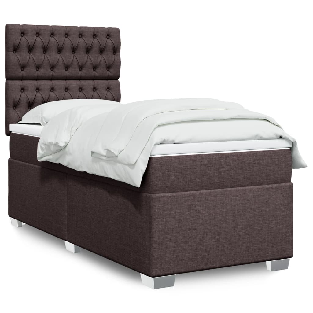 Κρεβάτι Boxspring με Στρώμα Σκούρο Καφέ 100x200 εκ. Υφασμάτινο