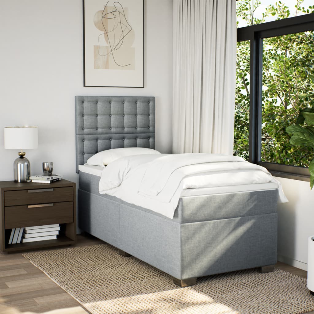 Κρεβάτι Boxspring με Στρώμα Ανοιχτό Γκρι 100x200 εκ. Υφασμάτινο - Pakobazaar