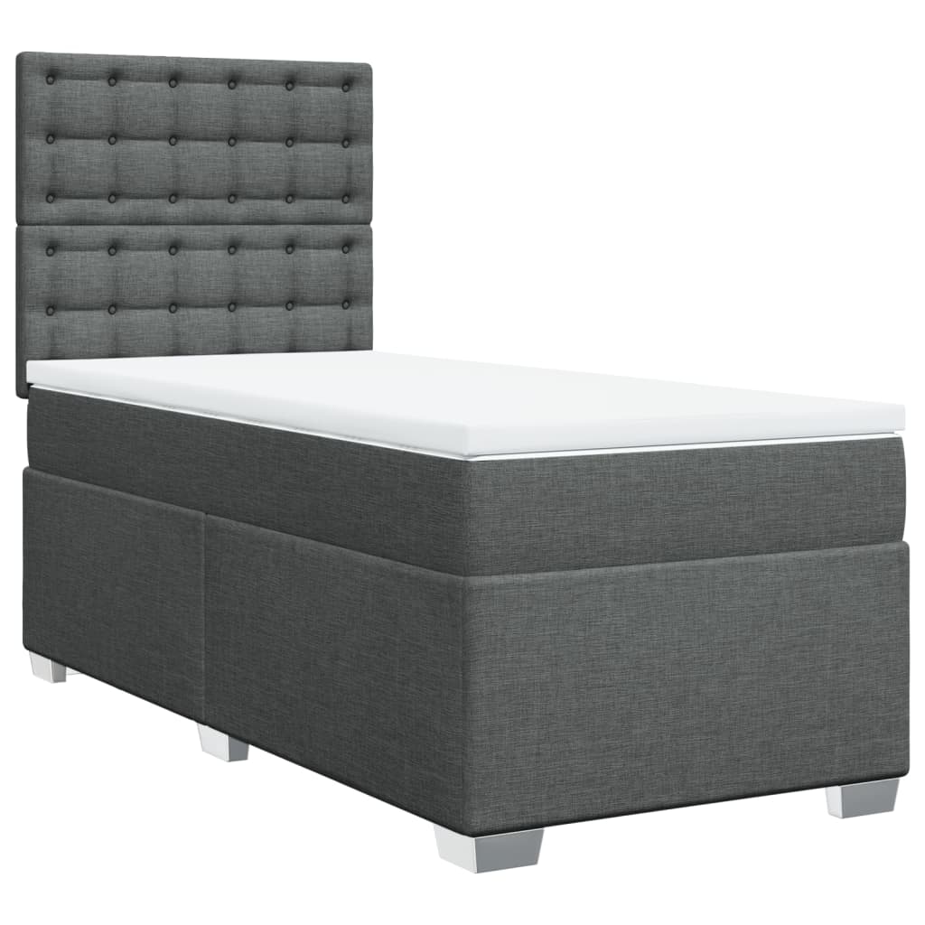 Κρεβάτι Boxspring με Στρώμα Σκούρο Γκρι 100x200 εκ. Υφασμάτινο
