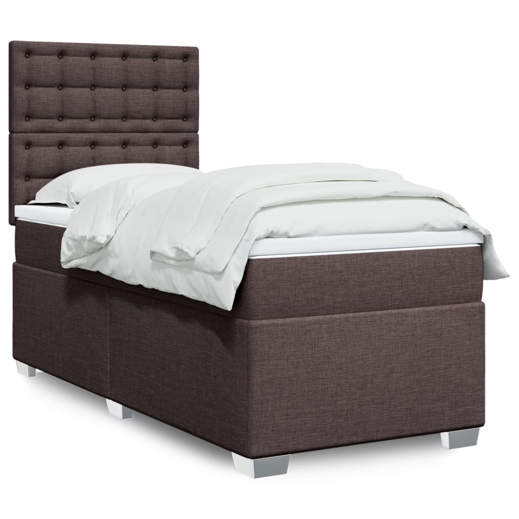 Κρεβάτι Boxspring με Στρώμα Σκούρο Καφέ 100x200 εκ. Υφασμάτινο