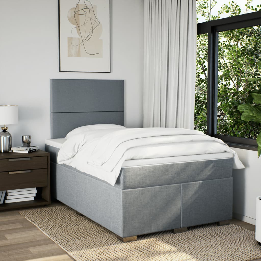 Κρεβάτι Boxspring με Στρώμα Ανοιχτό Γκρι 120x190 εκ. Υφασμάτινο