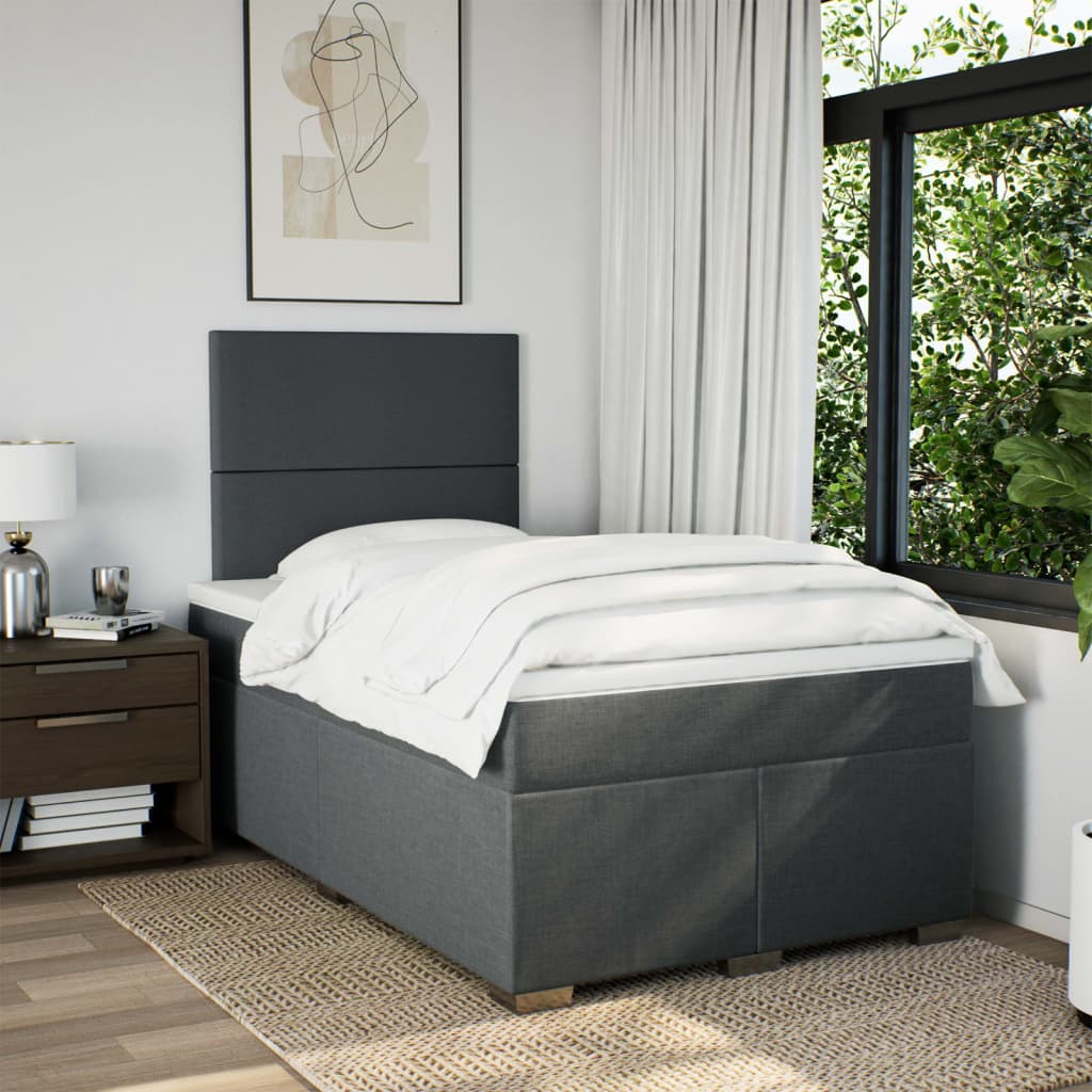 Κρεβάτι Boxspring με Στρώμα Σκούρο Γκρι 120x190 εκ Υφασμάτινο - Pakobazaar