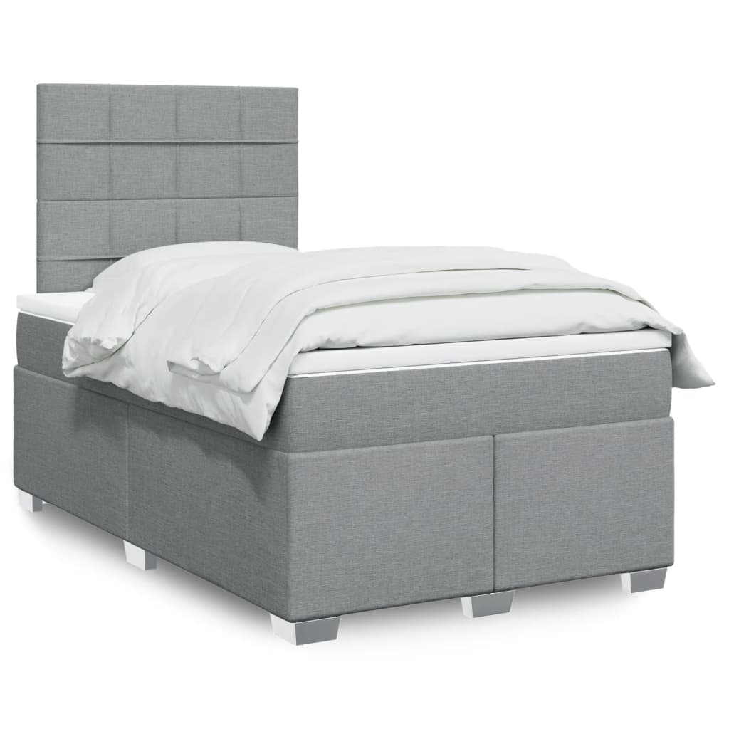 Κρεβάτι Boxspring με Στρώμα Ανοιχτό Γκρι 120x190 εκ. Υφασμάτινο