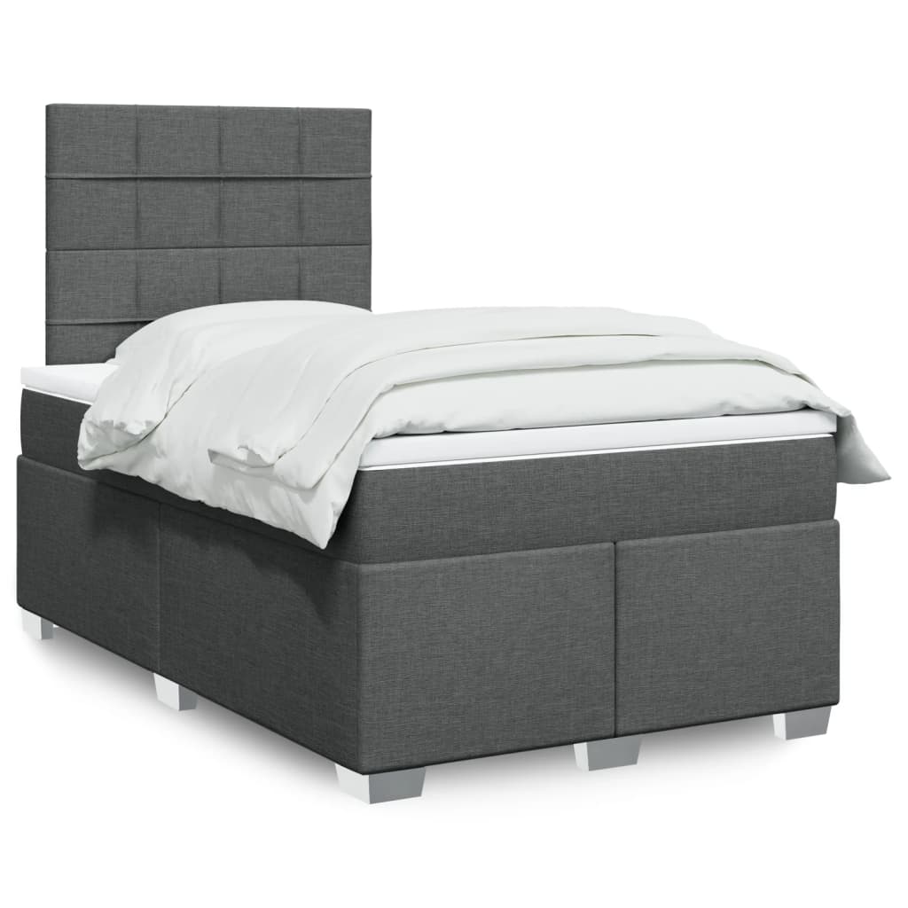Κρεβάτι Boxspring με Στρώμα Σκούρο Γκρι 120x190 εκ Υφασμάτινο - Pakobazaar