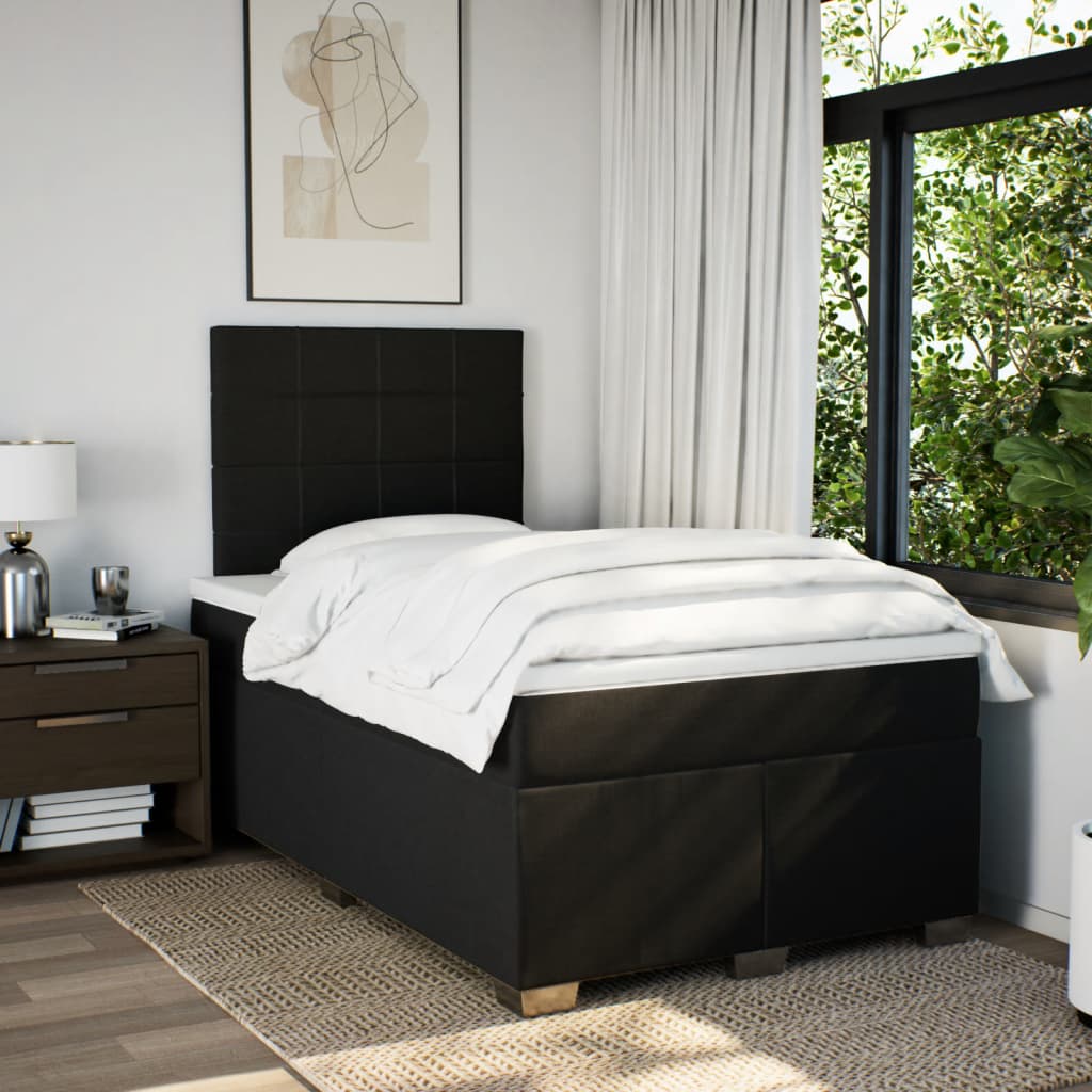 Κρεβάτι Boxspring με Στρώμα Μαύρο 120x190 εκ. Υφασμάτινο - Pakobazaar