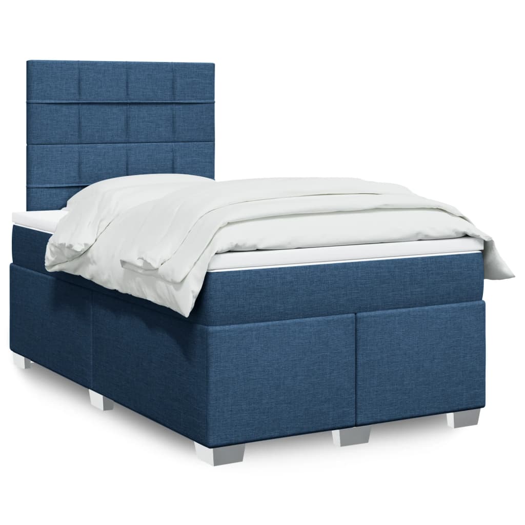 Κρεβάτι Boxspring με Στρώμα Μπλε 120x190 εκ. Υφασμάτινο - Pakobazaar