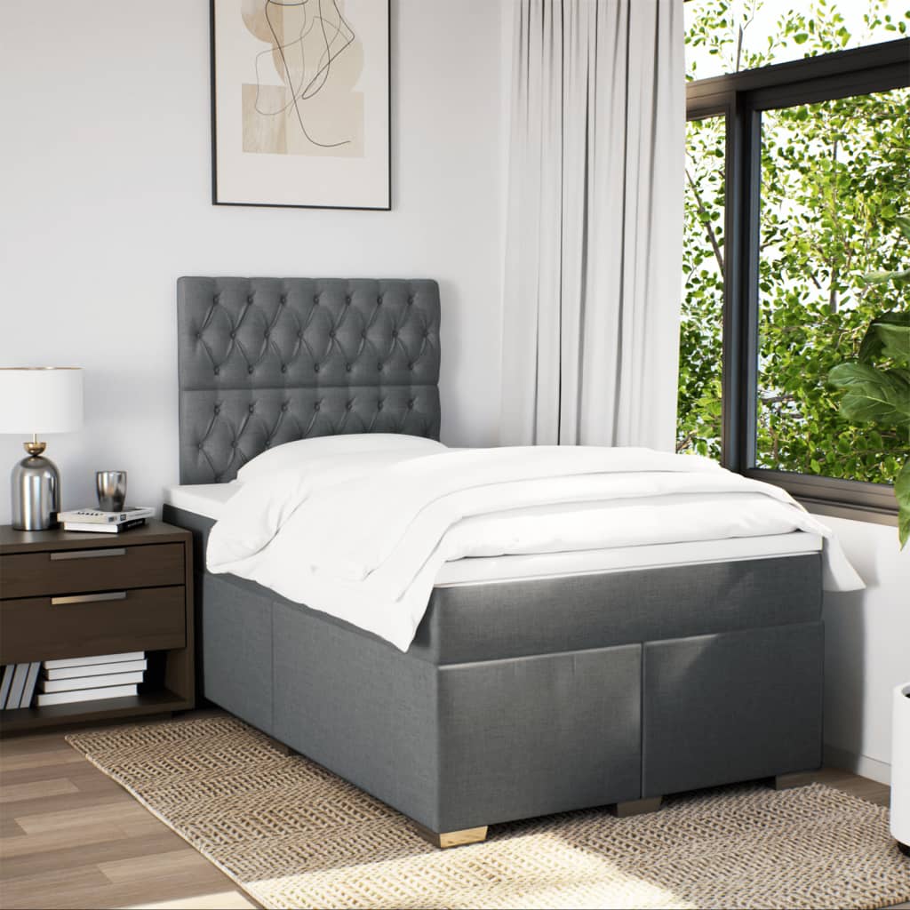 Κρεβάτι Boxspring με Στρώμα Σκούρο Γκρι 120x190 εκ Υφασμάτινο - Pakobazaar