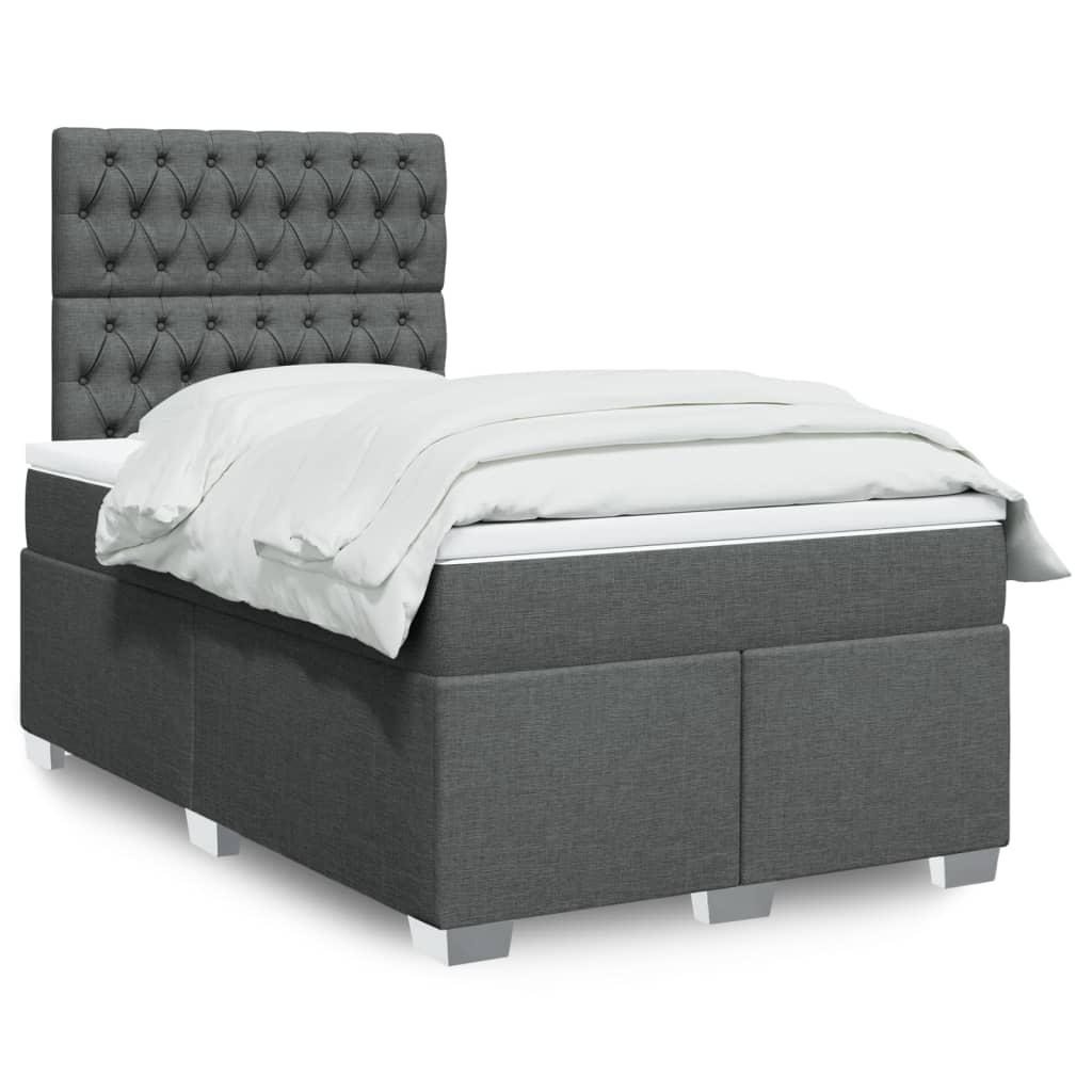 Κρεβάτι Boxspring με Στρώμα Σκούρο Γκρι 120x190 εκ Υφασμάτινο - Pakobazaar