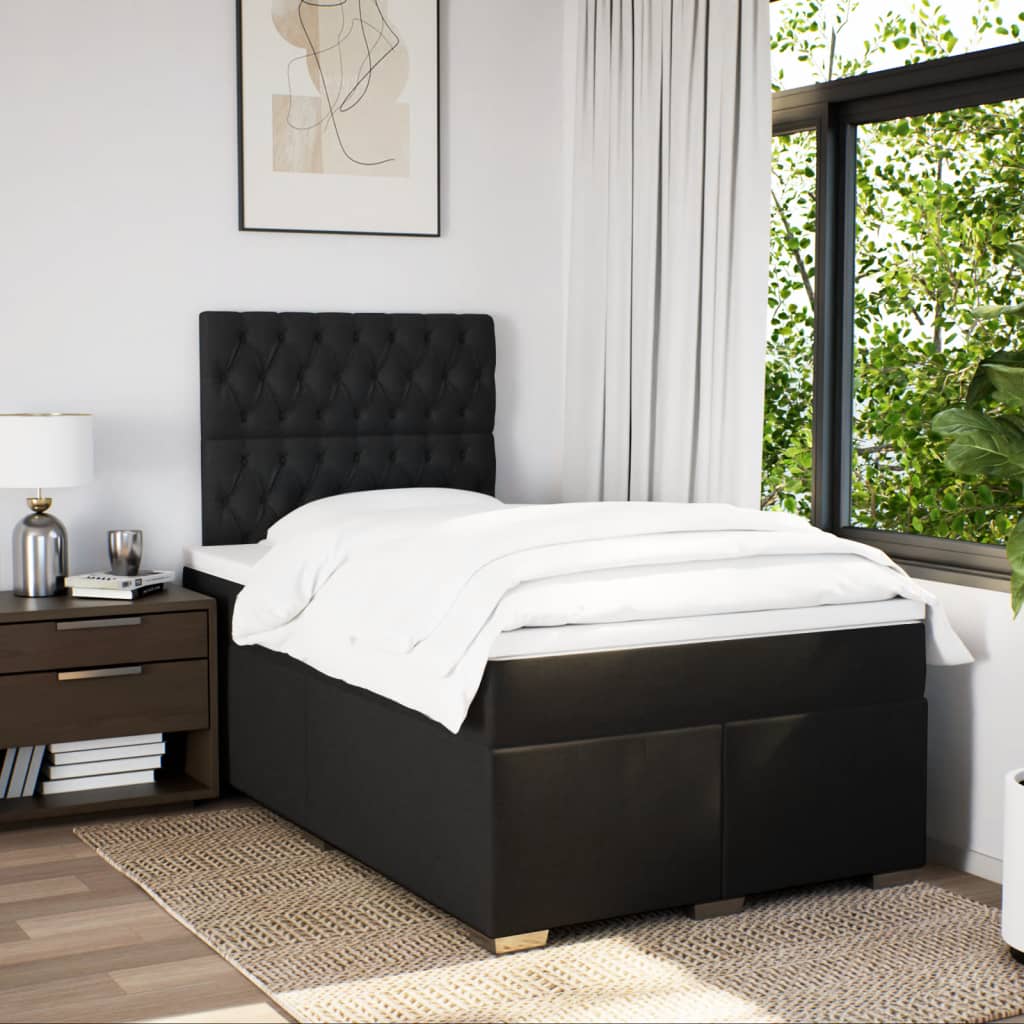 Κρεβάτι Boxspring με Στρώμα Μαύρο 120x190 εκ. Υφασμάτινο - Pakobazaar