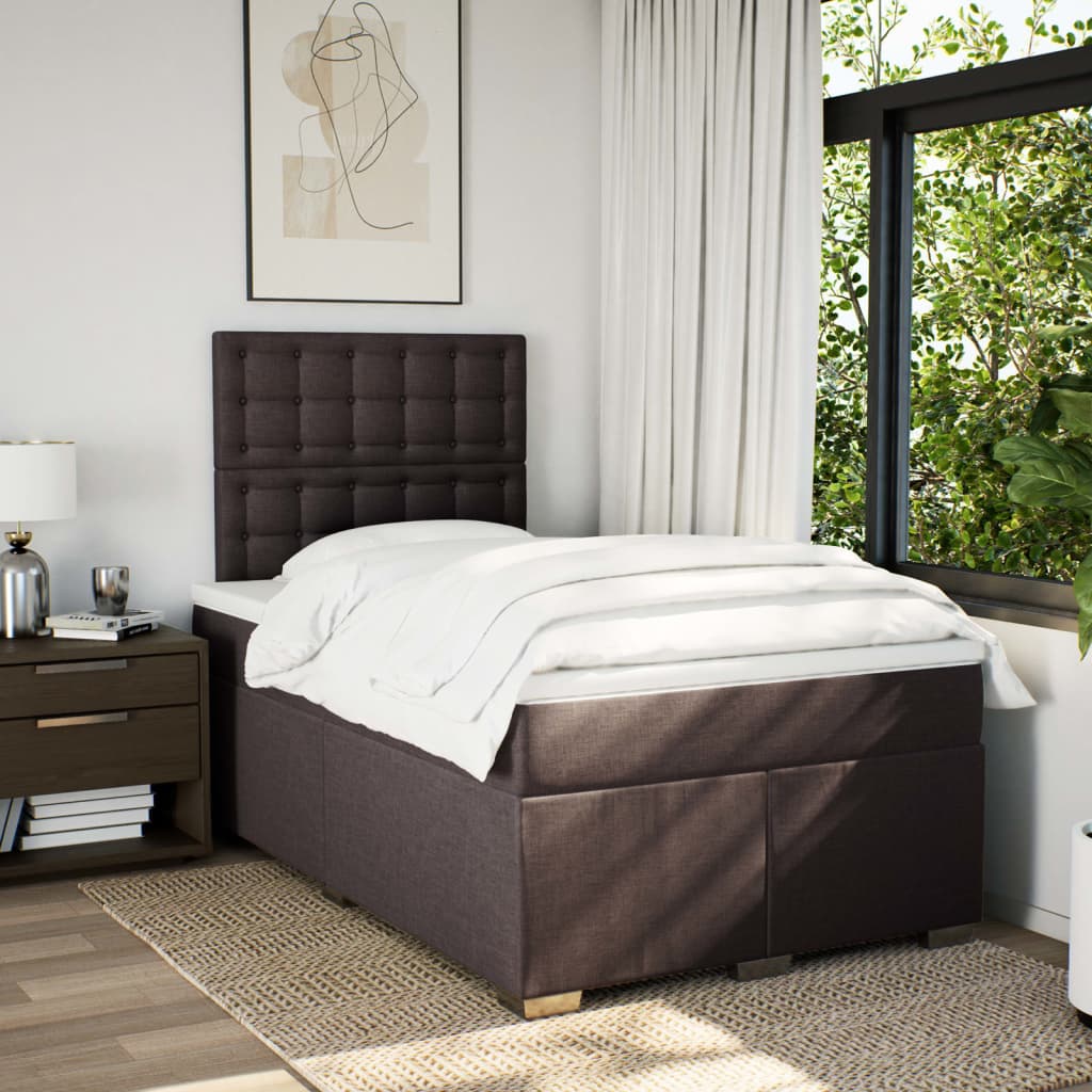 Κρεβάτι Boxspring με Στρώμα Σκούρο Καφέ 120x190 εκ Υφασμάτινο