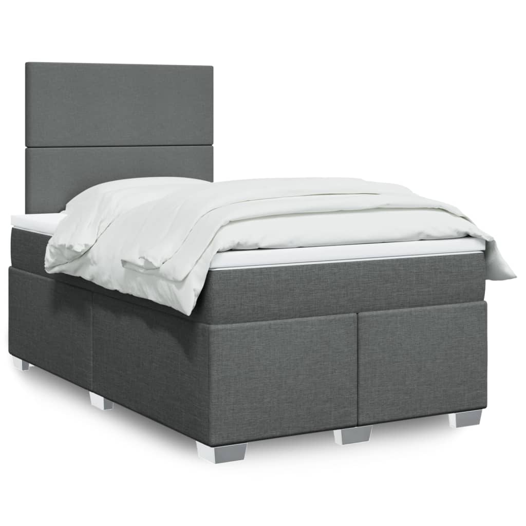 Κρεβάτι Boxspring με Στρώμα Σκούρο Γκρι 120x200 εκ. Υφασμάτινο - Pakobazaar