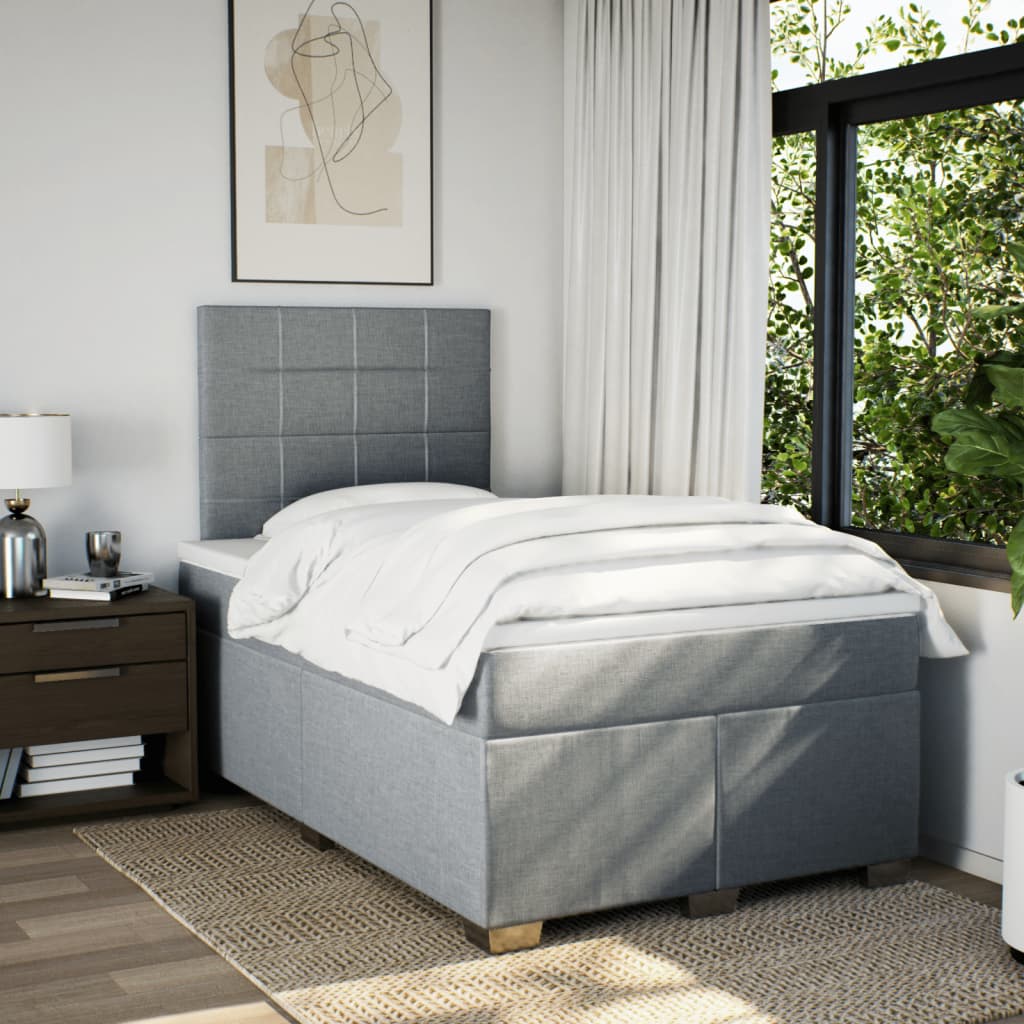 Κρεβάτι Boxspring με Στρώμα Ανοιχτό Γκρι 120x200 εκ. Υφασμάτινο - Pakobazaar