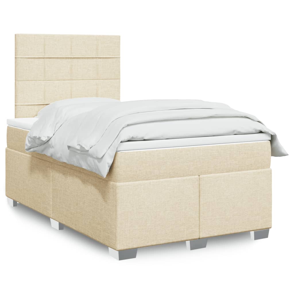 Κρεβάτι Boxspring με Στρώμα Κρεμ 120x200 εκ. Υφασμάτινο - Pakobazaar