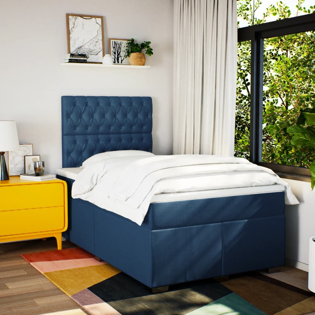 Κρεβάτι Boxspring με Στρώμα Μπλε 120x200 εκ. Υφασμάτινο