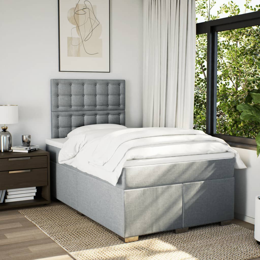Κρεβάτι Boxspring με Στρώμα Ανοιχτό Γκρι 120x200 εκ. Υφασμάτινο - Pakobazaar
