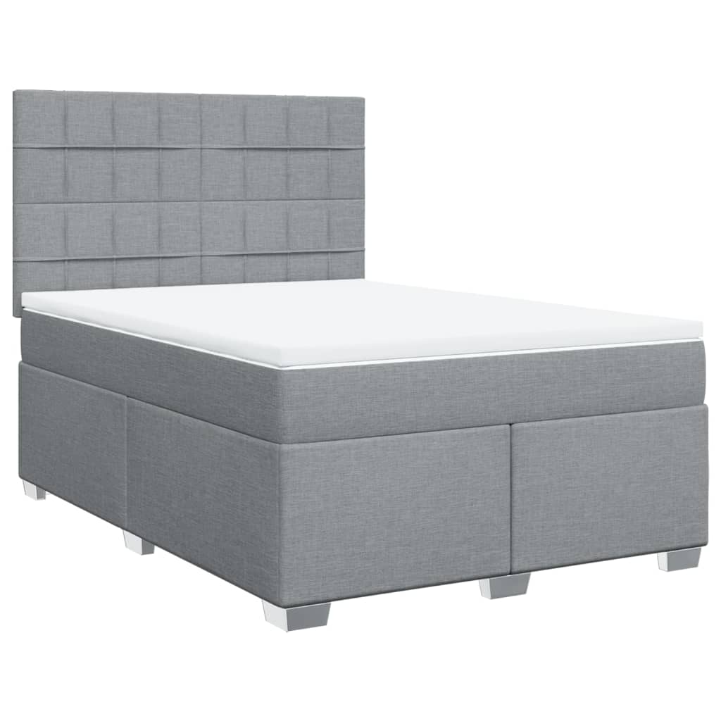 Κρεβάτι Boxspring με Στρώμα Ανοιχτό Γκρι 140x190 εκ. Υφασμάτινο - Pakobazaar